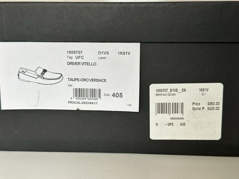 VERSACE Medusa Men's Taupe Leather Driver Shoes 7.5 US (40.5) 1009707 NIB $850