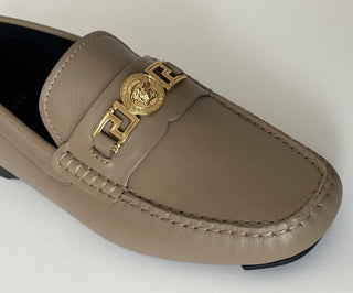 VERSACE Medusa Men's Taupe Leather Driver Shoes 7.5 US (40.5) 1009707 NIB $850