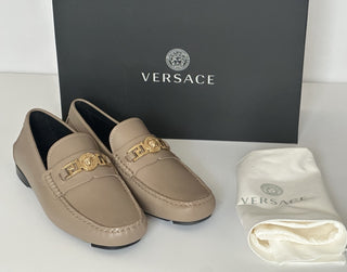 VERSACE Medusa Men's Taupe Leather Driver Shoes 8.5 US (41.5) 1009707 NIB $850
