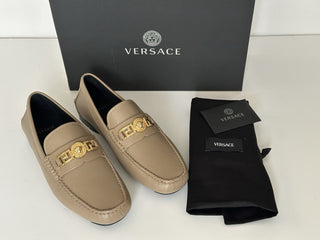 VERSACE Medusa Men's Taupe Leather Driver Shoes 8.5 US (41.5) 1009707 NIB $850