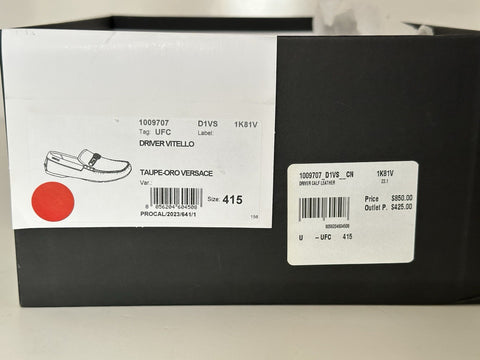 VERSACE Medusa Men's Taupe Leather Driver Shoes 8.5 US (41.5) 1009707 NIB $850