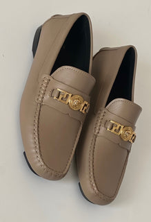 VERSACE Medusa Men's Taupe Leather Driver Shoes 8.5 US (41.5) 1009707 NIB $850