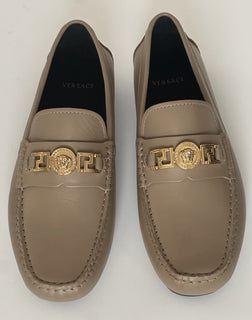 VERSACE Medusa Men's Taupe Leather Driver Shoes 8.5 US (41.5) 1009707 NIB $850