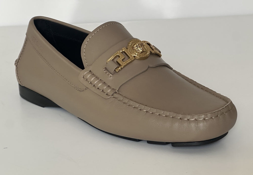 VERSACE Medusa Men's Taupe Leather Driver Shoes 11.5 US (44.5) 1009707 NIB $850