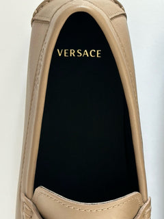 VERSACE Medusa Men's Taupe Leather Driver Shoes 11.5 US (44.5) 1009707 NIB $850