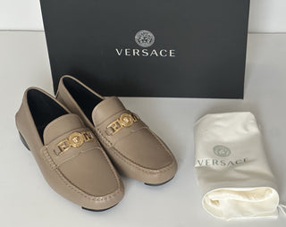 VERSACE Medusa Men's Taupe Leather Driver Shoes 11.5 US (44.5) 1009707 NIB $850