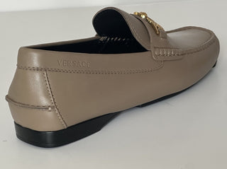 VERSACE Medusa Men's Taupe Leather Driver Shoes 11.5 US (44.5) 1009707 NIB $850