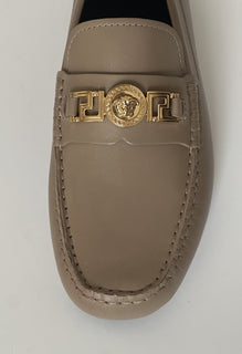 VERSACE Medusa Men's Taupe Leather Driver Shoes 11.5 US (44.5) 1009707 NIB $850