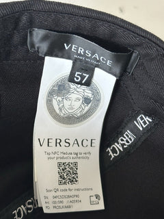 Versace Embroidered Logo Baseball Cap Hat Black/Gold 57 IT ICAP006 NWT $425