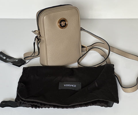 Versace Leather Medusa Grainy Leather Mini Crossbody Bag Taupe 1008863 NWT $850