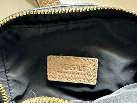 Versace Leather Medusa Grainy Leather Mini Crossbody Bag Taupe 1008863 NWT $850