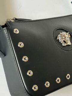 Versace Silver Medusa Head Calf Leather Black Shoulder Bag IT 1014245 NWT $1200