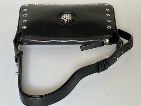 Versace Silver Medusa Head Calf Leather Black Shoulder Bag IT 1014245 NWT $1200