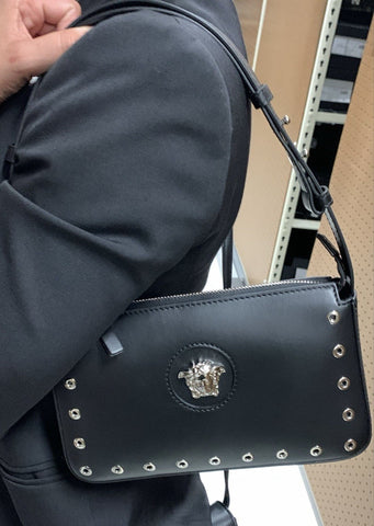 Versace Silver Medusa Head Calf Leather Black Shoulder Bag IT 1014245 NWT $1200