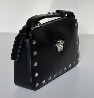 Versace Silver Medusa Head Calf Leather Black Shoulder Bag IT 1014245 NWT $1200