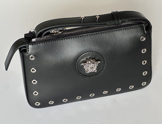 Versace Silver Medusa Head Calf Leather Black Shoulder Bag IT 1014245 NWT $1200
