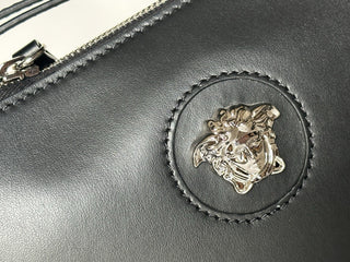 Versace Silver Medusa Head Calf Leather Black Shoulder Bag IT 1014245 NWT $1200