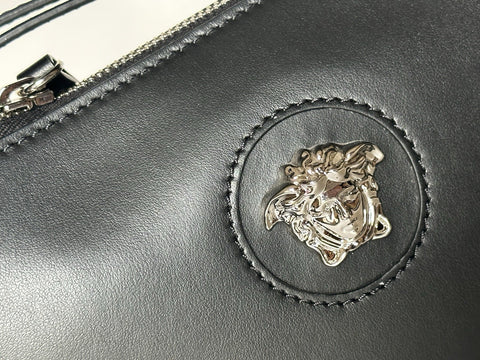 Versace Silver Medusa Head Calf Leather Black Shoulder Bag IT 1014245 NWT $1200