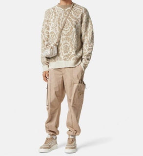 Versace Barocco Wool Knit Sweater Beige 44 US (54 Euro)  IT 1013400 NWT $1225