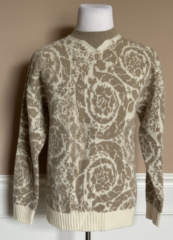 Versace Barocco Wool Knit Sweater Beige 44 US (54 Euro)  IT 1013400 NWT $1225