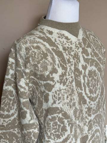 Versace Barocco Wool Knit Sweater Beige 44 US (54 Euro)  IT 1013400 NWT $1225