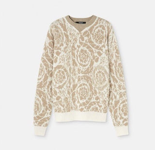 Versace Barocco Wool Knit Sweater Beige 48 US (58 Euro)  IT 1013400 NWT $1225
