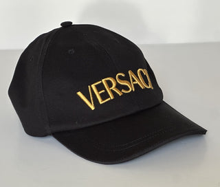 Versace Embroidered Logo Baseball Cap Hat Black/Gold 60 IT ICAP006 NWT $425