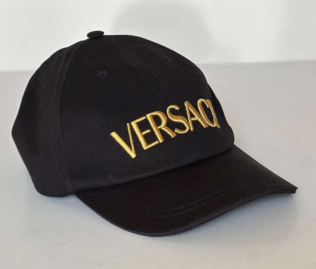 Versace Embroidered Logo Baseball Cap Hat Black/Gold 58 IT ICAP006 NWT $425