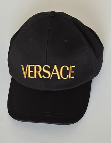 Versace Embroidered Logo Baseball Cap Hat Black/Gold 58 IT ICAP006 NWT $425