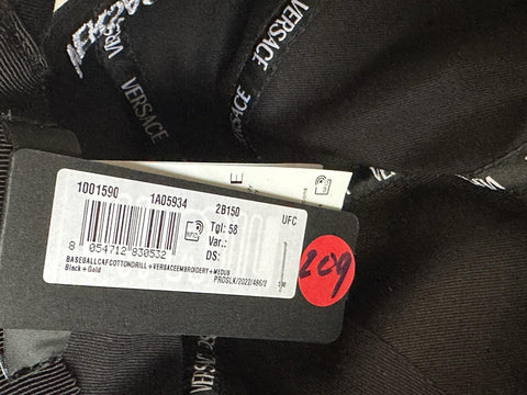 Versace Embroidered Logo Baseball Cap Hat Black/Gold 58 IT ICAP006 NWT $425