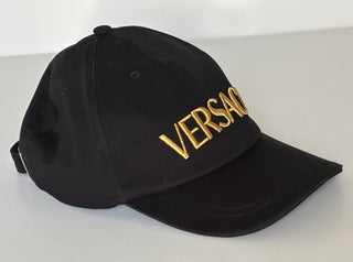 Versace Embroidered Logo Baseball Cap Hat Black/Gold 59 IT ICAP006 NWT $425