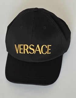 Versace Embroidered Logo Baseball Cap Hat Black/Gold 59 IT ICAP006 NWT $425