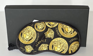 Versace Black Gold Medusa Logo Allover Print Sleep Mask Italy ZMAS18107 NWT $175