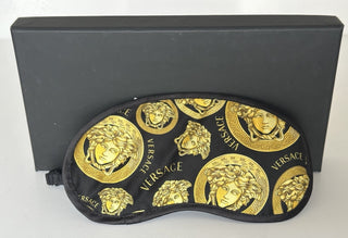 Versace Black Gold Medusa Logo Allover Print Sleep Mask Italy ZMAS18107 NWT $175