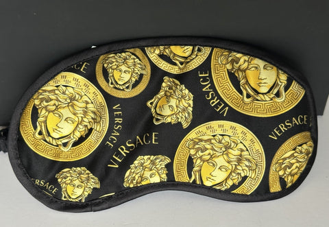 Versace Black Gold Medusa Logo Allover Print Sleep Mask Italy ZMAS18107 NWT $175
