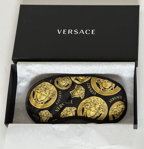 Versace Black Gold Medusa Logo Allover Print Sleep Mask Italy ZMAS18107 NWT $175