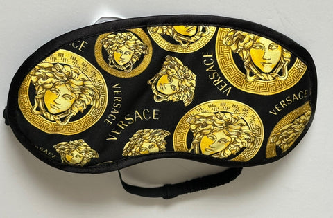 Versace Black Gold Medusa Logo Allover Print Sleep Mask Italy ZMAS18107 NWT $175