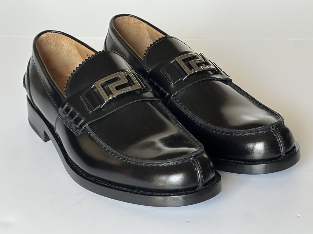 VERSACE Greca Men's Black Leather Loafer Shoes 8 US (41) Italy 1012864 NWT $975