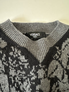 Versace Barocco Wool Knit Sweater Black 42 US (52 Euro)  IT 1013400 NWT $1225