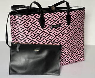 Versace Greca Coated Canvas Leather Pink/Black Tote Bag 1020802 IT NWT $1125