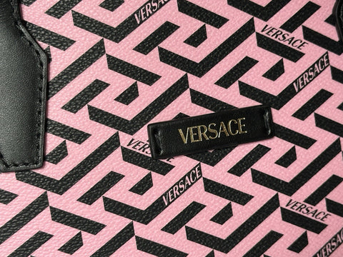 Versace Greca Coated Canvas Leather Pink/Black Tote Bag 1020802 IT NWT $1125