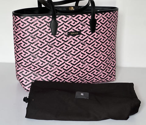 Versace Greca Coated Canvas Leather Pink/Black Tote Bag 1020802 IT NWT $1125