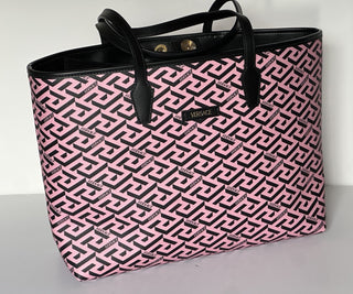 Versace Greca Coated Canvas Leather Pink/Black Tote Bag 1020802 IT NWT $1125