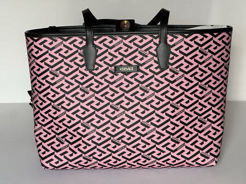 Versace Greca Coated Canvas Leather Pink/Black Tote Bag 1020802 IT NWT $1125