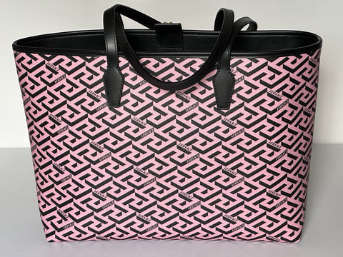 Versace Greca Coated Canvas Leather Pink/Black Tote Bag 1020802 IT NWT $1125