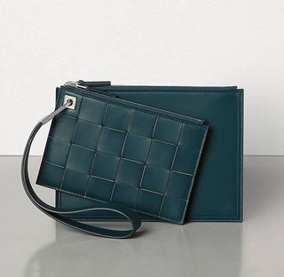 Bottega Venera Petrol Blue Leather Double Pouch with Clutch IT 574049 NWT $990