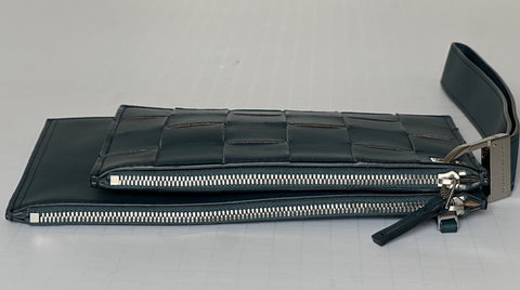 Bottega Venera Petrol Blue Leather Double Pouch with Clutch IT 574049 NWT $990