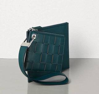Bottega Venera Petrol Blue Leather Double Pouch with Clutch IT 574049 NWT $990
