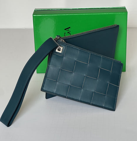 Bottega Venera Petrol Blue Leather Double Pouch with Clutch IT 574049 NWT $990
