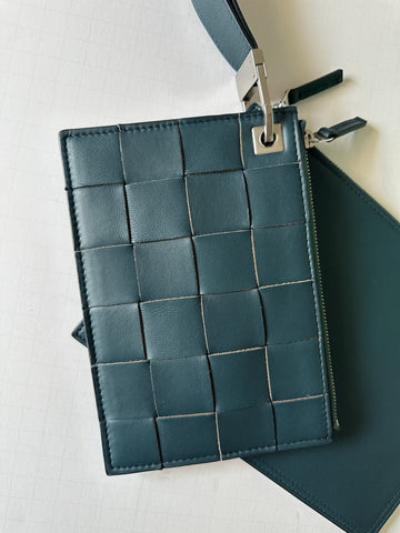 Bottega Venera Petrol Blue Leather Double Pouch with Clutch IT 574049 NWT $990